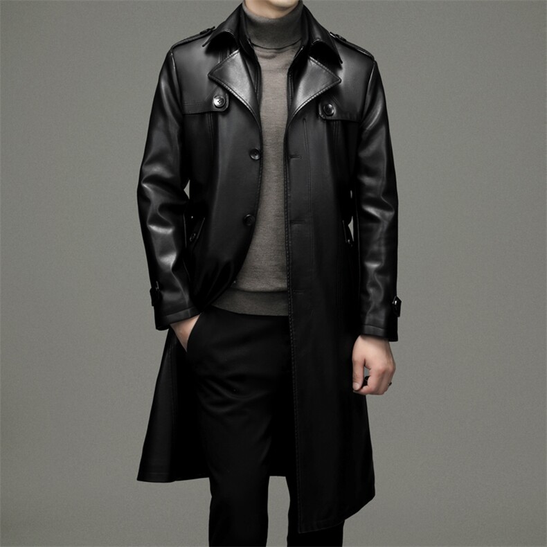 2023秋冬季新款中年男士翻领休闲皮衣爸爸装中长款加厚保暖外套，男装皮衣，电商B212（原钱塘6029）