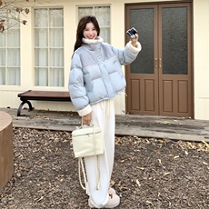 羊羔毛拼接短款羽绒服女2025年冬季新款小个子保暖减龄白鸭绒外套，女装羽绒服，2C032