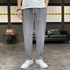 春季中国风大码宽松棉麻休闲直筒裤哈伦束脚裤男QT6008-1-K65-P65，男装休闲裤，电商A008