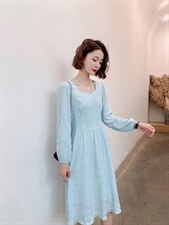 秋冬新款韩版时尚蕾丝连衣裙，女装连衣裙，荷塘月色