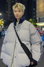 港风夜景情侣时尚宽松袖边三条杠立领棉衣MY2288特批75控128，男装棉衣，电商A247