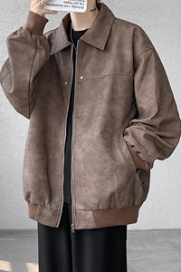 8XL-M春季皮衣外套男痞帅高级感美式复古翻领皮夹克上衣JK006P95图片