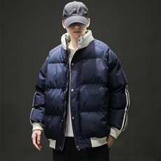 运动风设计感三条杠拼接休闲加厚棉服美式宽松棉衣情侣立领MF6667，男装棉衣，星座601-2