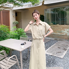2023夏季新款简约气质翻领优雅潮流时尚舒适两件套，女装套装/套裙，纯色衣恋