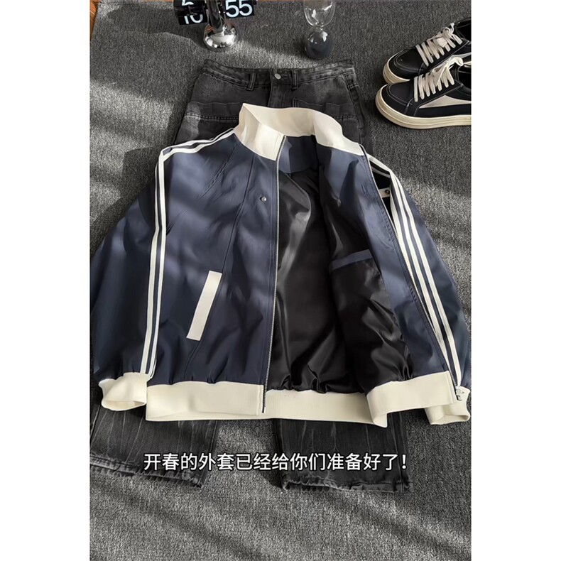 2026春季新款港风切片大码翻领拼色夹克M-5XHJ26133-特P45,男装夹克,电商A022