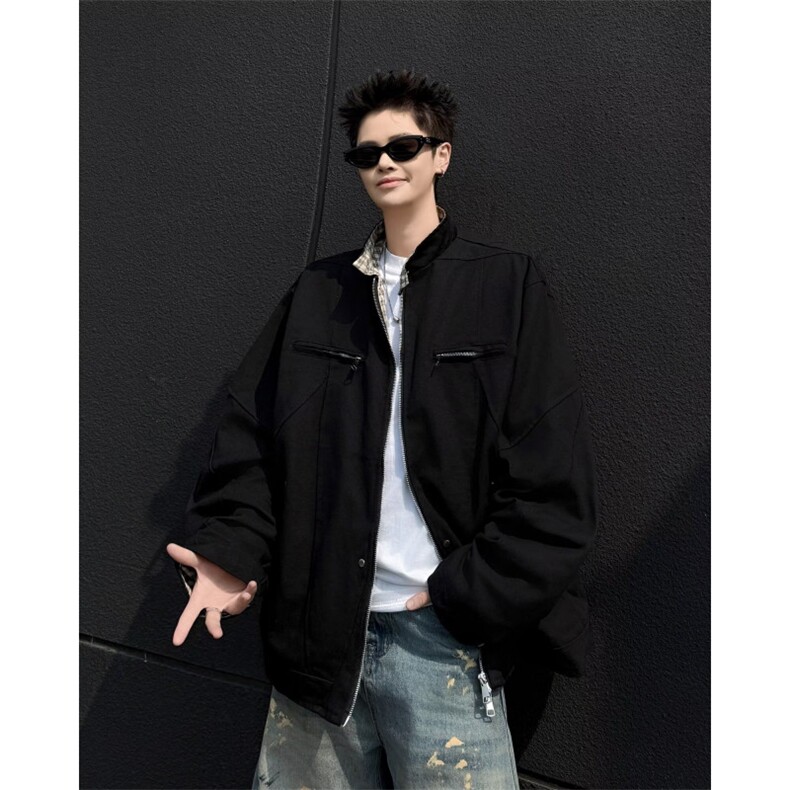 水洗帆布立领夹克男款重磅短款外套休闲美式9357P75，男装夹克，星座410-2