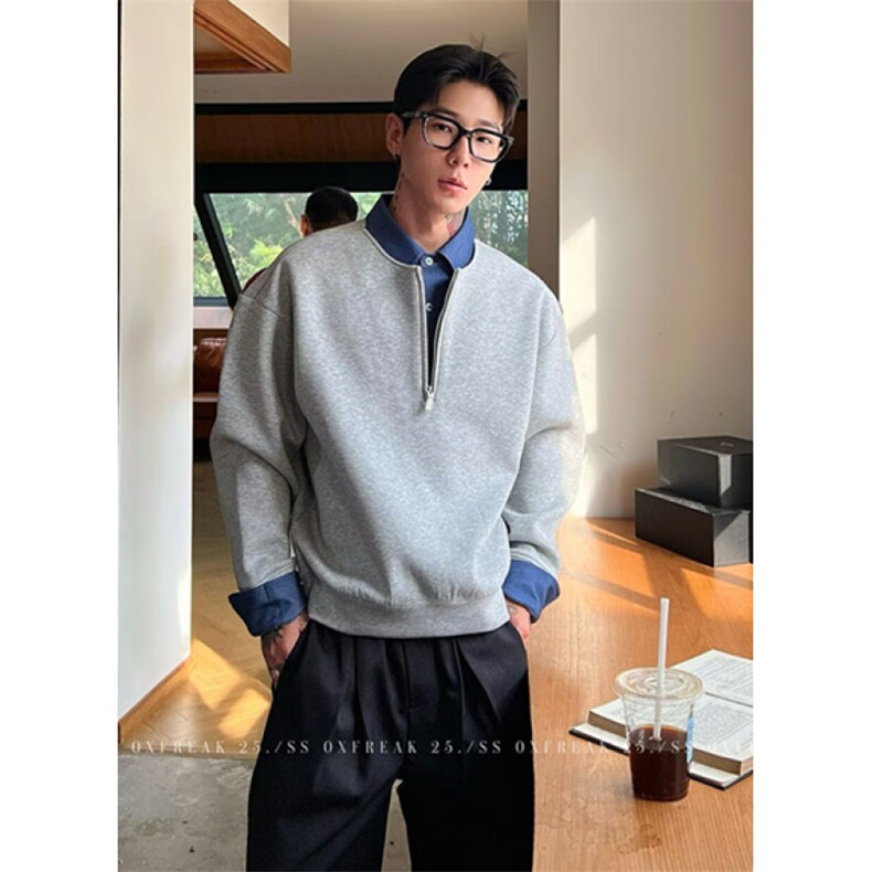 秋冬加绒肌理立领半拉链卫衣男士宽松休闲打底衫WY581,男装T恤,星座1116A（原606A-3）