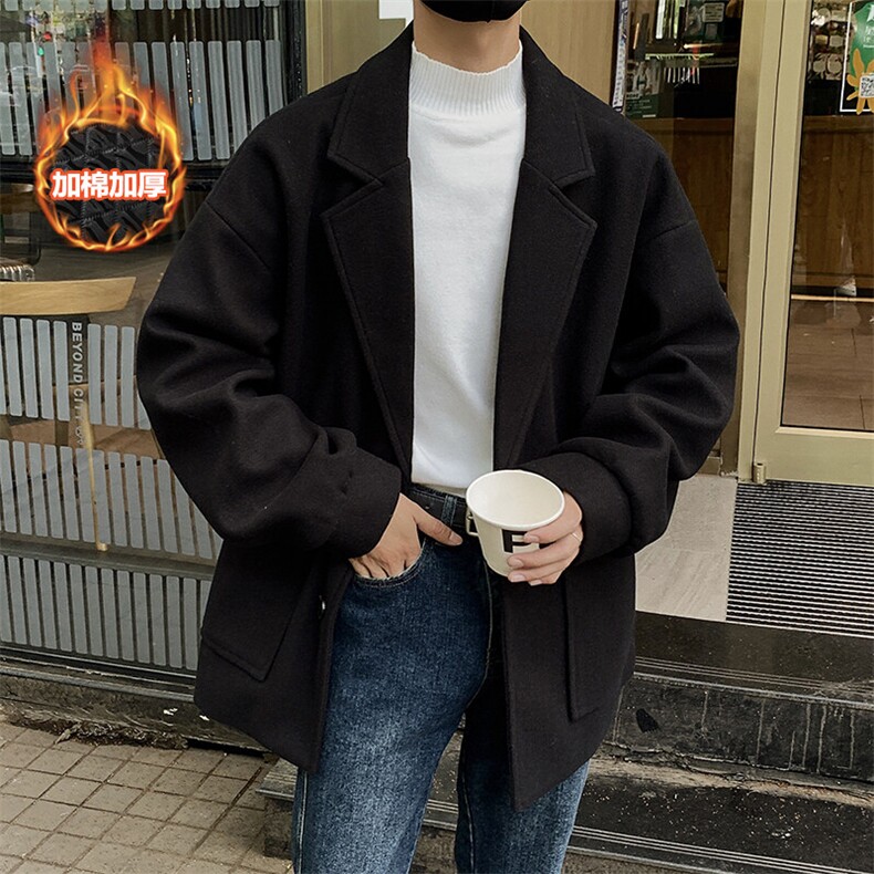 冬美拉德风西装单排扣毛呢大衣男大码加厚夹克外套J555J加棉-P100,男装毛呢大衣,电商A001-1