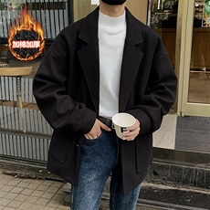冬美拉德风西装单排扣毛呢大衣男大码加厚夹克外套J555J加棉-P100，男装毛呢大衣，电商A001-1
