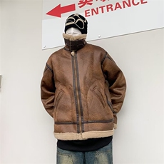 麂皮绒棉衣男潮牌工装高街ins羊羔毛加厚棉服潮流秋冬季宽松外套，男装夹克，星座716-4