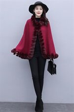 时尚加绒加厚斗篷外套女新款气质显瘦保暖披肩大衣，女装毛呢外套，芷墨服饰