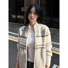 费尔岛针织开衫女早秋穿搭半高领毛衣拉链外套宽松慵懒风软糯上衣，男装针织衫/毛衣，星座506A