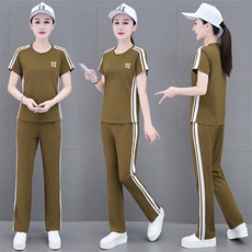 燕颉冰丝短袖运动套装女夏季2023时尚洋气夏天宽松休闲跑步两件套，女装套装/套裙，燕颉服饰