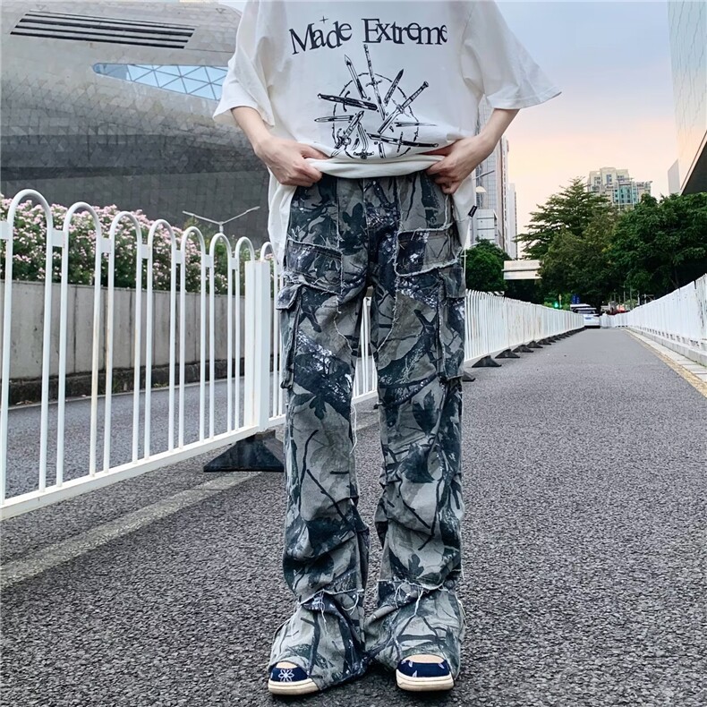 美式高街工装休闲裤女夏季多巴胺穿搭印花抽绳直筒长裤BK79-P84,男装牛仔裤,星座1109-3