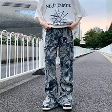 美式高街工装休闲裤女夏季多巴胺穿搭印花抽绳直筒长裤BK79-P84，男装牛仔裤，星座1109-3