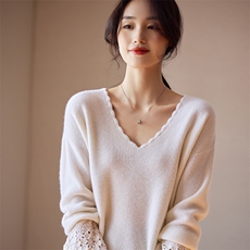 2025年秋季长袖通勤常规款宽松版型羊绒针织衫，女装针织衫/毛衣，贝美羊绒