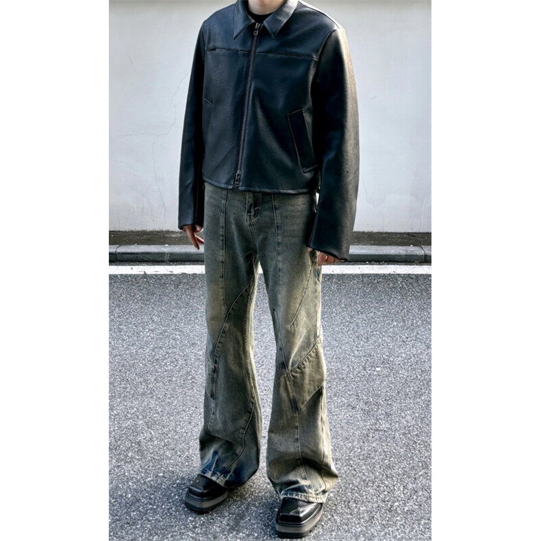 美式小众解构阔腿牛仔裤男春秋季潮牌宽松休闲百搭做旧直筒裤，男装牛仔裤，星座601-1