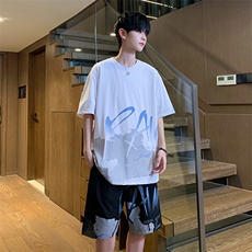 夏季冰丝高弹速干短袖短裤运动套装2407特P45控68，男装休闲套装，电商A309