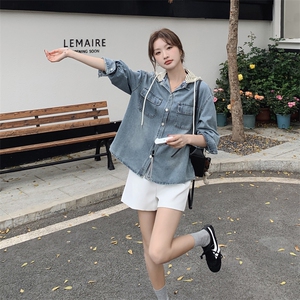 正品女装官方夏2025春季新款休闲百搭上衣复古可脱卸帽女士牛,女装短外套,豆豆家