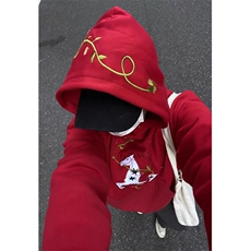 加绒加厚纯棉面料马年衣服红色刺绣连帽卫衣WV1021，男装卫衣，星座1116A（原606A-3）