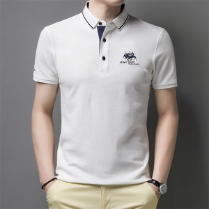 2023夏季新款宽松翻领短袖T恤中年男士打底衫休闲时尚上衣男装T恤图片