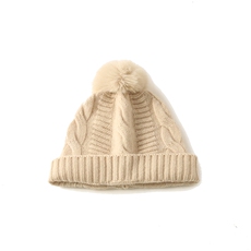 出口订单秋冬纯山羊绒针织帽子女加厚绞花狐狸毛球护耳毛线帽时尚，帽子，蒙娇羊绒