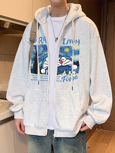 H192P70港风含棉66%卡通印花拉链开衫卫衣宽松休闲连帽外套图片