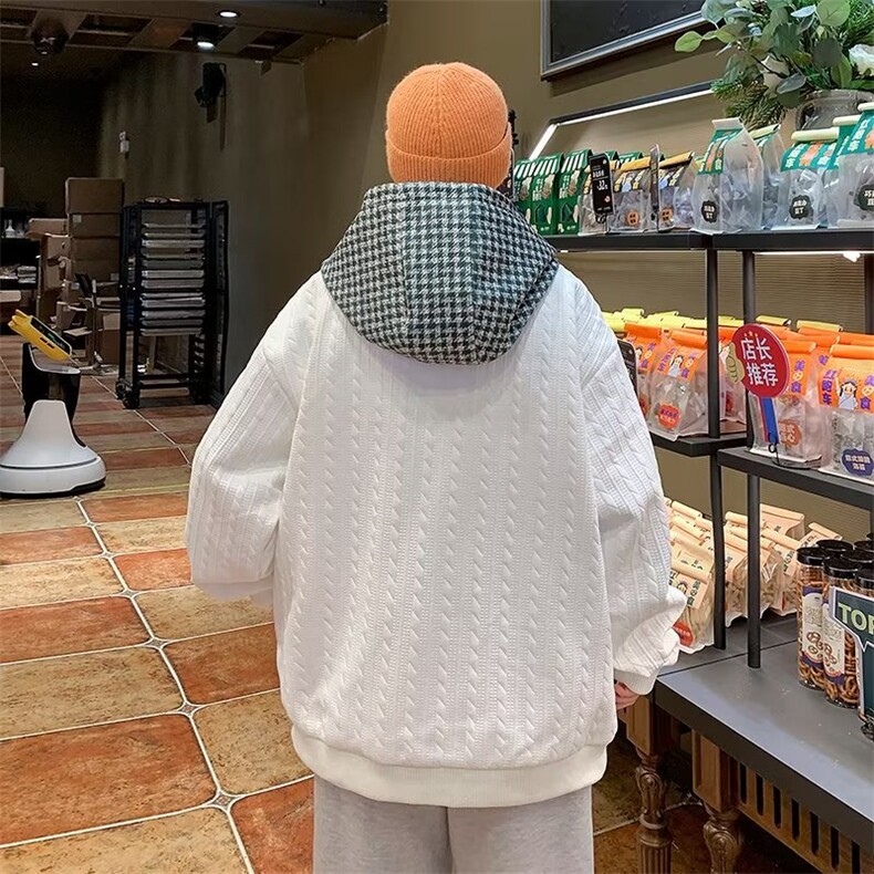 美式复古vibe假两件外套男春秋千鸟格拼接夹克情侣上衣JK736-p60,男装夹克,星座1008-1