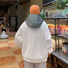 美式复古vibe假两件外套男春秋千鸟格拼接夹克情侣上衣JK736-p60，男装夹克，星座1008-1