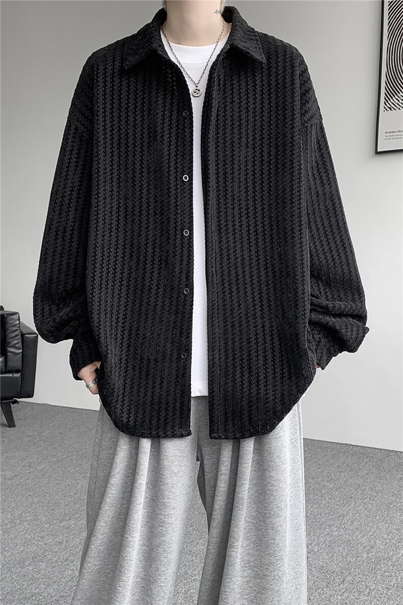 8XL-M鱼骨纹小香风衬衫男生春秋衬衣宽松慵懒垂感外套CS29009P45,男装衬衫,电商B312
