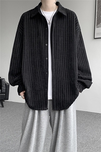 8XL-M鱼骨纹小香风衬衫男生春秋衬衣宽松慵懒垂感外套CS29009P45图片