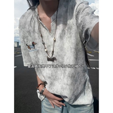 XZ809A/SSS11/P45/控58扎染冰丝绣花腊肠狗V领T恤，男装T恤，星座809A(原222-1)