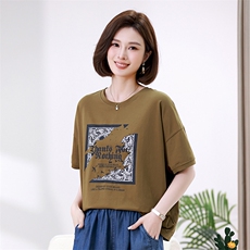 时尚宽松印花短袖T恤女夏季新款韩版百搭显瘦上衣休闲学生装，女装T恤，叶笙衣