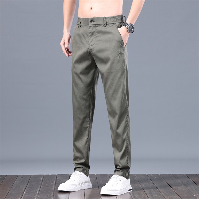 春夏男士薄款休闲裤夏季冰丝裤青年商务弹力锦棉时尚西裤6639-P45图片
