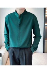 GS303P45立领长袖暗扣白色衬衣日系韩版新中式长袖衬衫外套，男装衬衫，星座1108-5