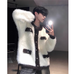 美式复古超保暖加厚水貂毛毛衣男士加棉秋冬季针织开衫小香风外套图片