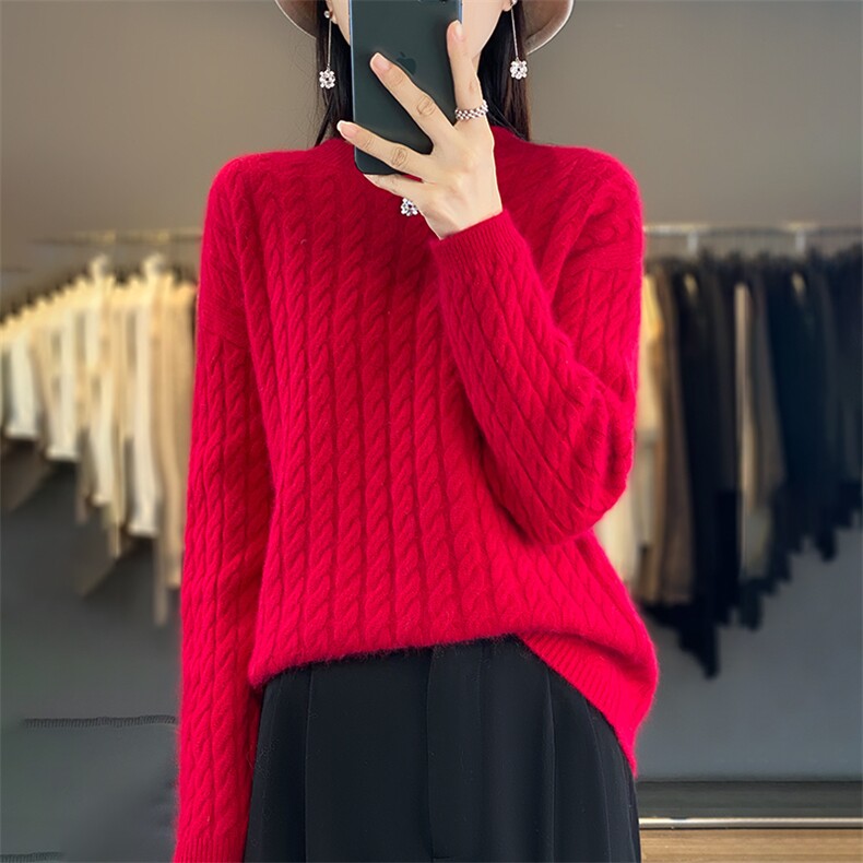长袖圆领套头纯色2024年秋季羊毛针织衫，女装羊毛衫，犀桦羊绒