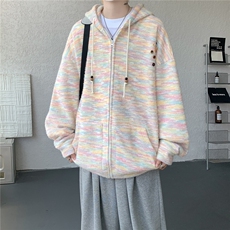 渐变彩虹连帽针织开衫卫衣大码软糯慵懒毛衣外套LS201-特P52-控98，男装针织衫/毛衣，电商B215