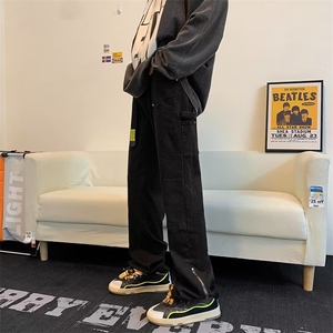 高街牛仔裤男韩版潮裤脚拉链开衩个性2024冬季ins长裤RK1246-P51图片