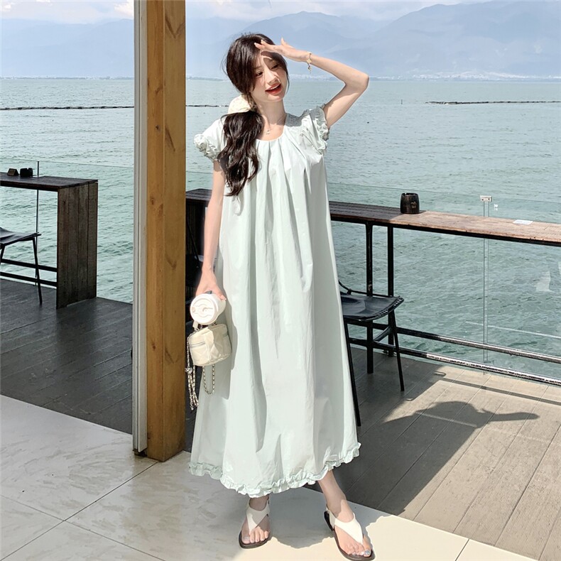 ：夏装新款韩版宽松通勤木耳边连衣裙2C135-8831P120K198,女装连衣裙,2C135
