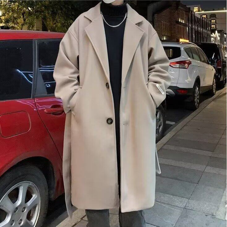 1506/Q2150/P76新款翻领小众风衣韩系翻领中长款毛呢大衣男秋冬，男装风衣，星座1506