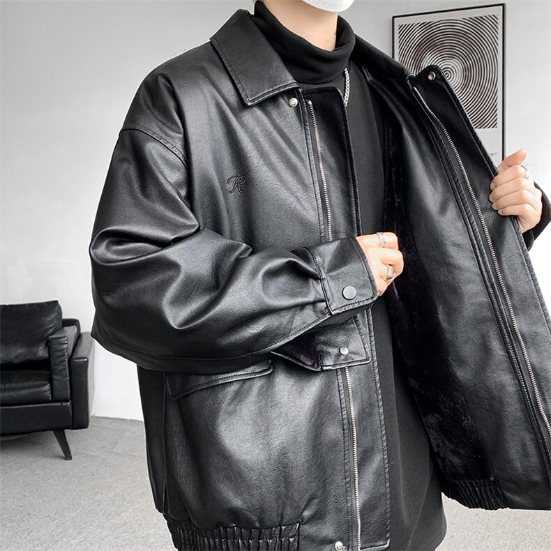 8XL-M 皮衣外套男港风复古美式加绒加厚皮夹克机车PY858P95控128图片