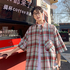 短袖衬衫男夏季新款格子磨毛衬衣DX002-特批26无差价，男装衬衫，星座214-3