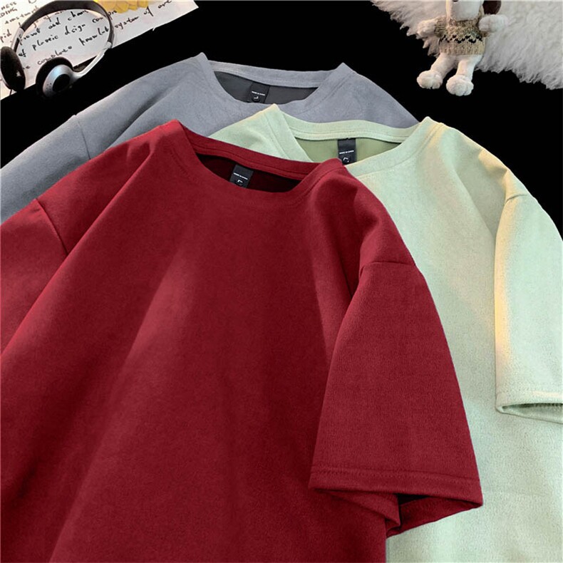 抖音得物直播高品质二开240克美式高街麂皮绒光版纯色短袖t恤12.5，男装T恤，电商A486-1