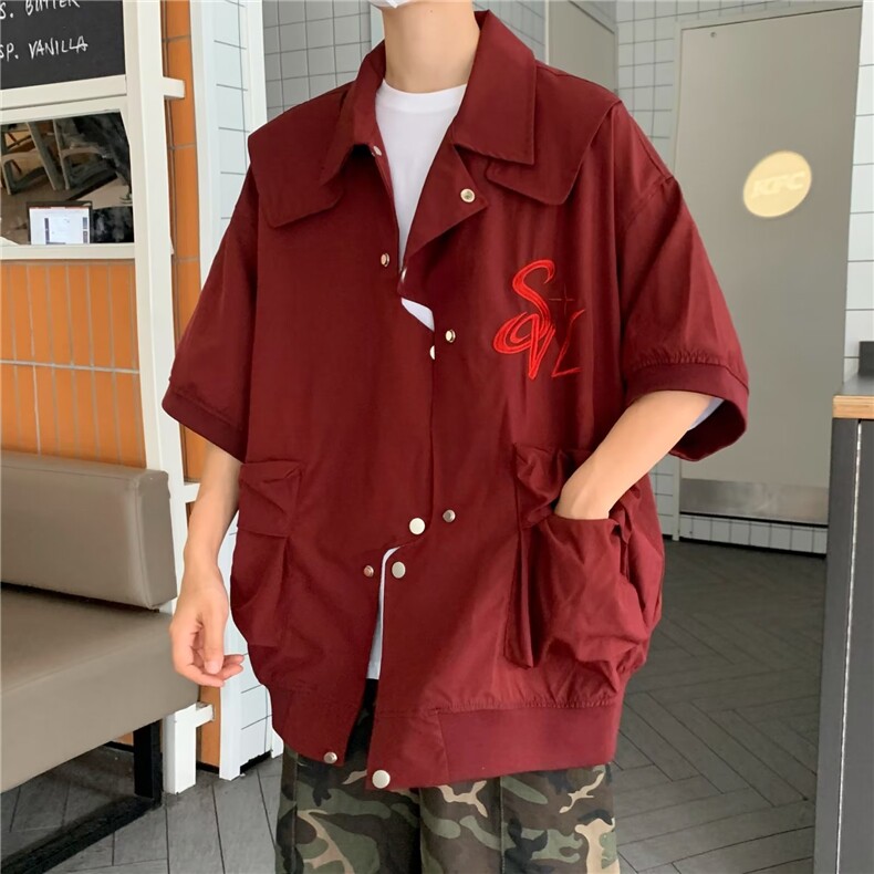 夏季短袖夹克男韩版潮流刺绣字母帅气2026新款ins外套W4879-P50,男装T恤,星座412