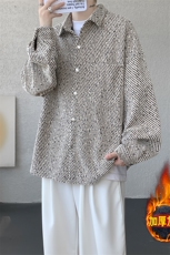 加绒衬衫男冬季新款港风宽松大码加厚小香风长袖衬衣JR70-P49，男装衬衫，星座214-3