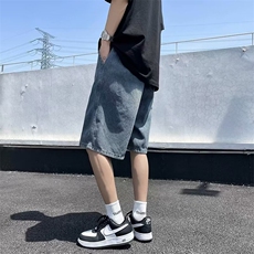 复古星空纹牛仔短裤男夏季薄款宽松直筒潮牌百搭男款5分五分裤子，男装牛仔裤，星座1013
