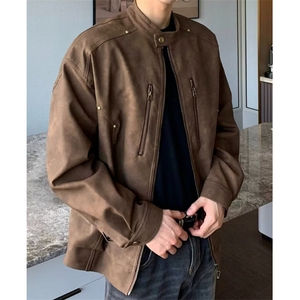 复古美式机车皮衣夹克男潮牌高街宽松百搭休闲飞行员外套 JK8541图片