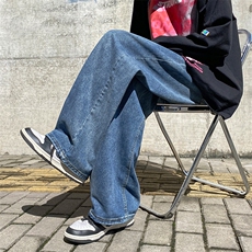 秋季水洗直筒宽松阔腿牛仔裤男高街ins潮牌休闲裤子K5414-P42，男装牛仔裤，星座512-2