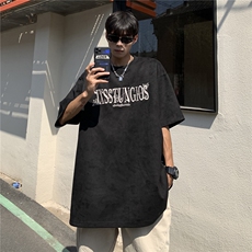 港风高街潮设计鹿皮绒刺绣情侣短袖T恤上衣绣花G1055P35男，男装T恤，电商A339